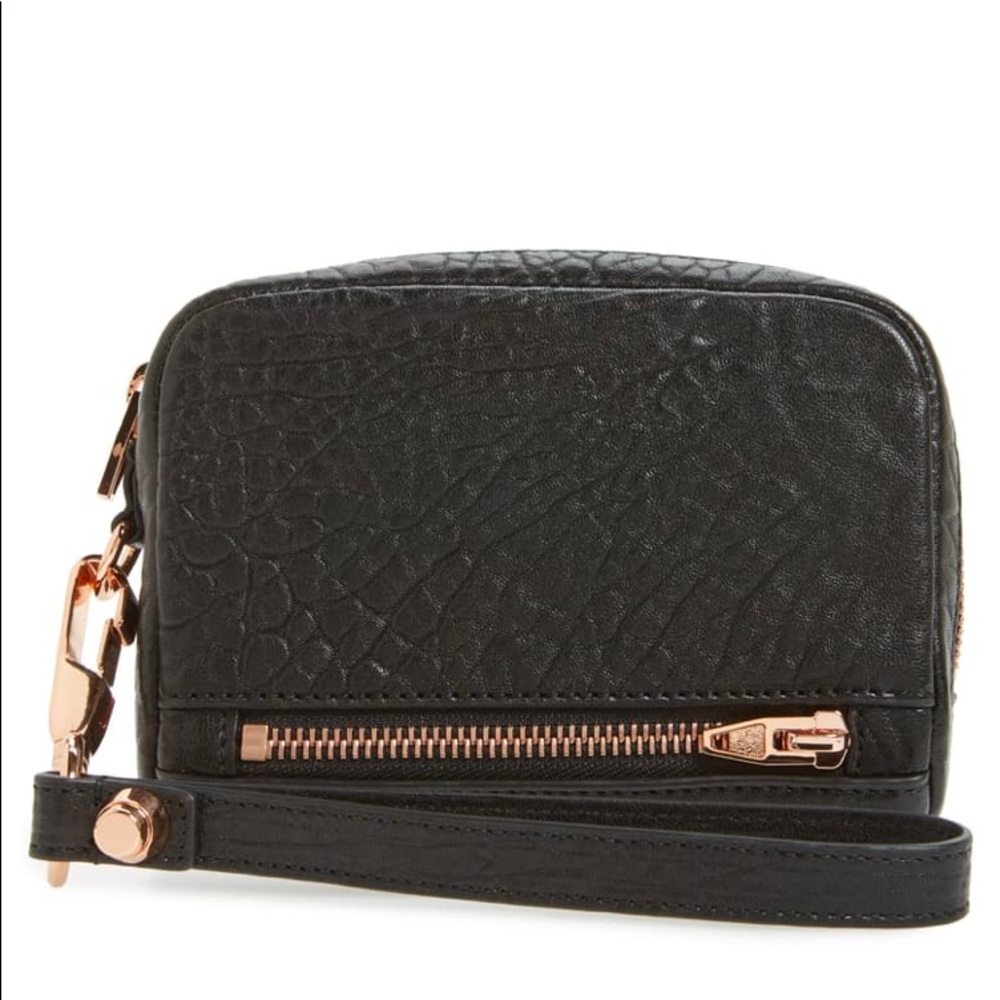 Alexander Wang Black & Rose Gold Leather Wristlet